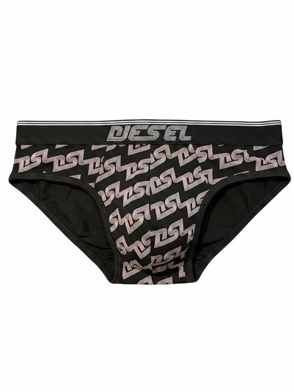 Diesel Black Briefs with Pink Pattern and Silver Logo
